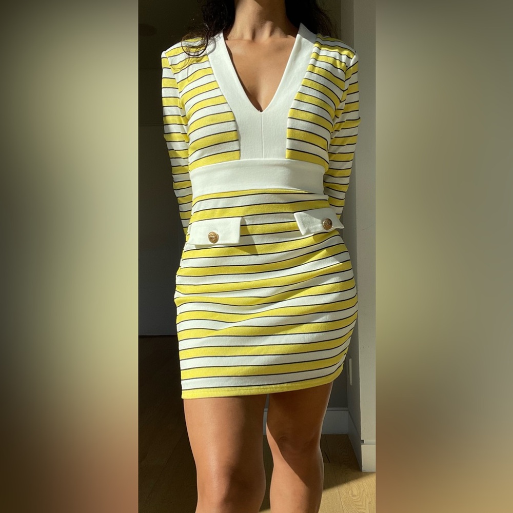 Endless Rose Yellow and White Striped Long Sleeve Dress